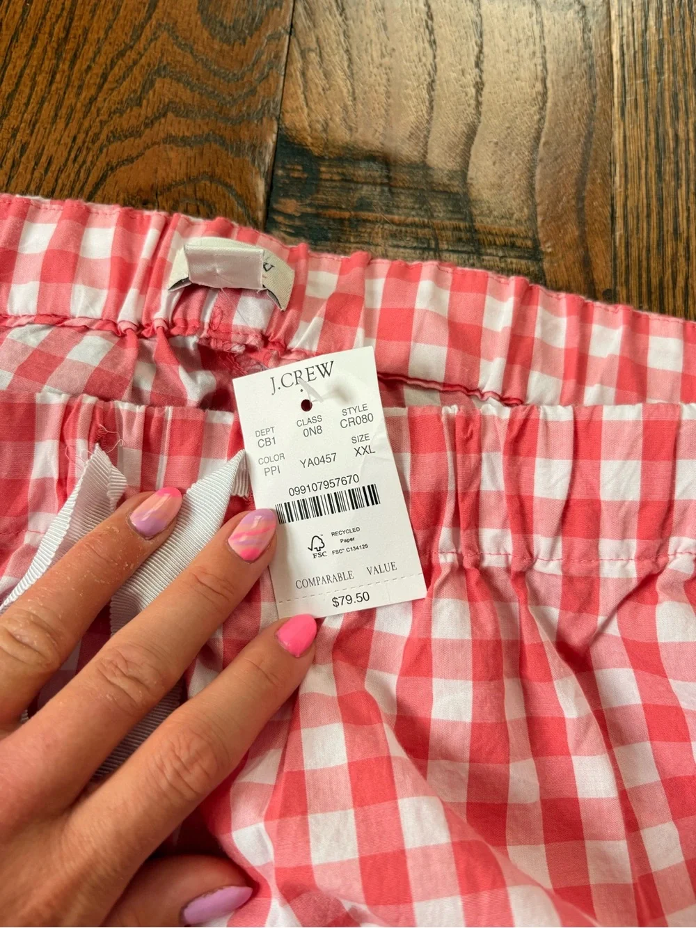 J. Crew Pink and White Gingham Cropped Pajama Pants